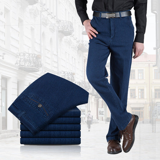 Jeans elasticizzati da uomo a vita alta, vestibilità dritta