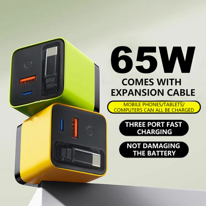 🔥REA – 50 % RABATT🎁65 W snabbladdare med infällbar 80 cm Type‑C‑kabel för mobiltelefon✨