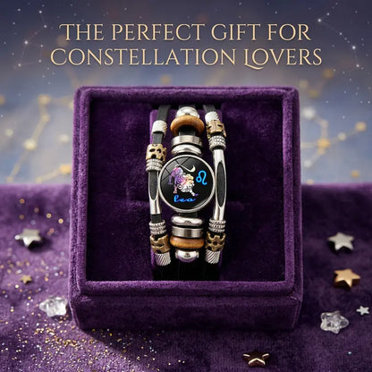 ✨50 % RABATT NU!☪️Lysande stjärnteckenarmband i läder för dam och herr – justerbar storlek♑️