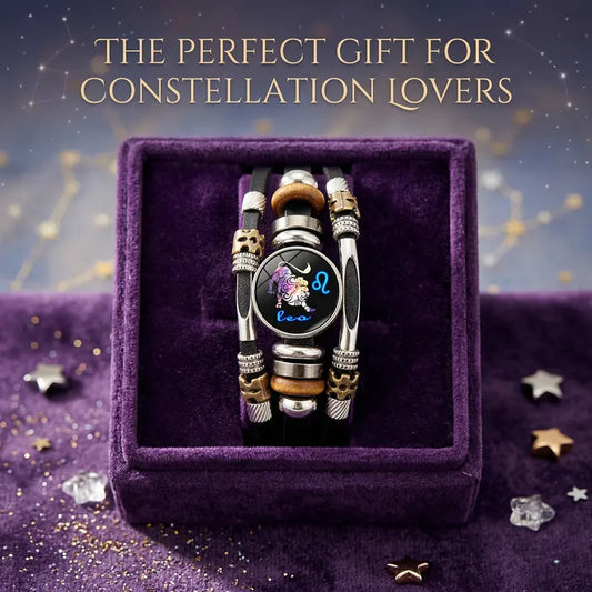 ✨50 % RABATT NU!☪️Lysande stjärnteckenarmband i läder för dam och herr – justerbar storlek♑️