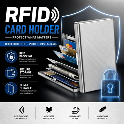 🔥50% RABATT NU!💳RFID‑korthållare i rostfritt stål – Skyddar mot identitetsstöld, 6 fack, portabel🔒✨