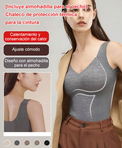 Viene con sujetador - Camiseta sin mangas para mujer térmica engrosada,protección de cintura