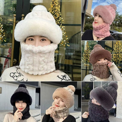 😍 HOT SALE 🥰  Mujeres de invierno cálido a prueba de viento bufanda de felpa sombrero