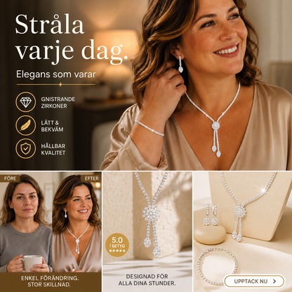 ✨50% RABATT NU! ✨Halsband och örhängen i zirkon med blommotiv för damer