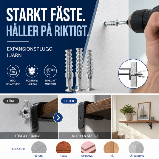 🔥HET REA 50% RABATT🔥 Uppgraderad låst järnexpansionsskruv Starkare fästkraft, stabil montering för väggmontage, möbeluppsättning och diverse fastställningsarbeten, slitstark och säker långvarig användning 🔩🏠