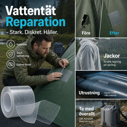 🔥50% RABATT NU💧🛠️ Vattentät genomskinlig TPU-lagningstejp för tält och campingutrustning⛺ Självhäftande, slitstark, lagar snabbt hål och skärvor på tält, presenningar, ryggsäckar samt all utomhusutrustning, helt vattentät och osynlig efter applicering✨