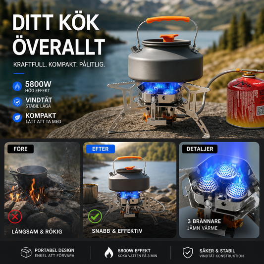 💥Vindbeständig campingkök med 3 brännare för utomhusbruk