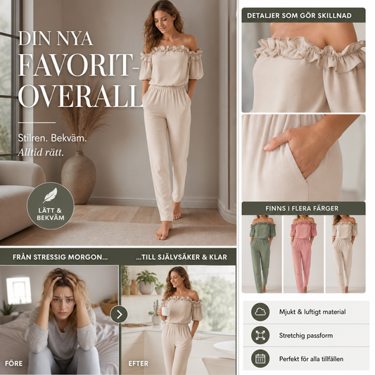 🛒 50% RABATT NU! 👗 Axellös jumpsuit med volangdetalj – Snygg passform & mjukt material – Perfekt för utflykter och festliga tillfällen 💐