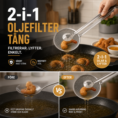 🍳🔥50 % RABATT NU! 2‑i‑1 kökstång – sked & sil i ett. Rostfritt stål, perfekt för fritering, siktning och servering 💪✨
