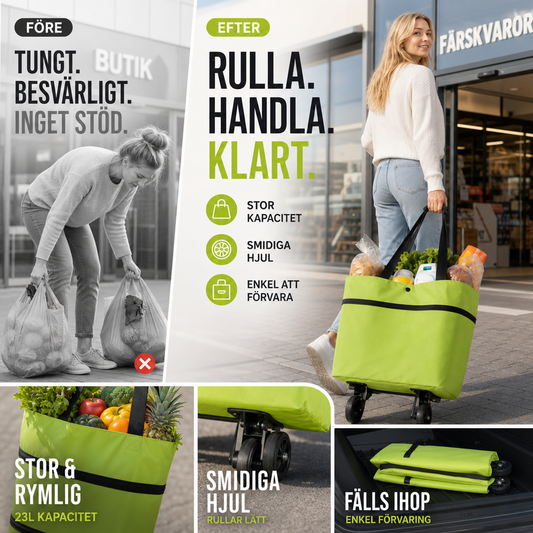 🛒 50% RABATT NU! 🧳 2‑i‑1 Hopfällbar Shoppingvagn – Stor Kapacitet & Slitstarkt Oxford-tyg – Perfekt för Matbutik, Marknad, Camping & Resor 🌿