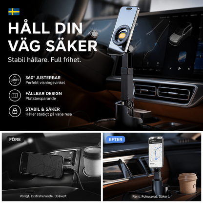🛒 50% RABATT NU! 🚗 Telefonfäste för bilens mugghållare – 360°‑justerbart, starkt magnetgrepp & stabil, perfekt för säker navigering under körning 📱✨