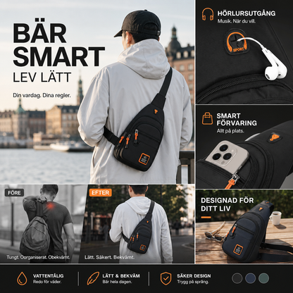 🎒✨ Vattentät crossbody-väska med flera fickor – smart förvaring, justerbar rem, hörlursuttag 🌧️