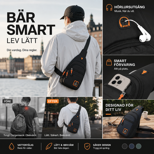 🎒✨ Vattentät crossbody-väska med flera fickor – smart förvaring, justerbar rem, hörlursuttag 🌧️
