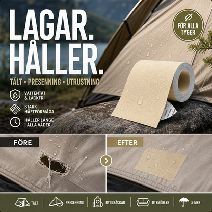 🔥50% RABATT NU! 🔧 Snabb lagning utan sömnad – självhäftande lagningslapp för presenningar, tält och alla typer av utomhusmaterial, vattentät och slitstark för utomhusbruk ⛺💧
