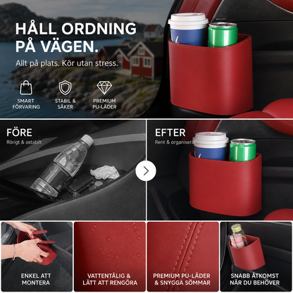 🛒50% RABATT NU! 🚗Universell mugghållare i PU‑läder – Praktisk extra förvaring för bilen ✨