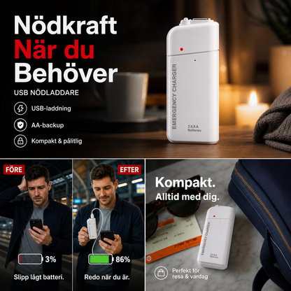 🔥50% RABATT NU🔦🔋 Portabel nödladdare till mobiltelefon Drivs med AA-batterier, inbyggd LED-ficklampa, perfekt för resor och nödsituationer utomhus
