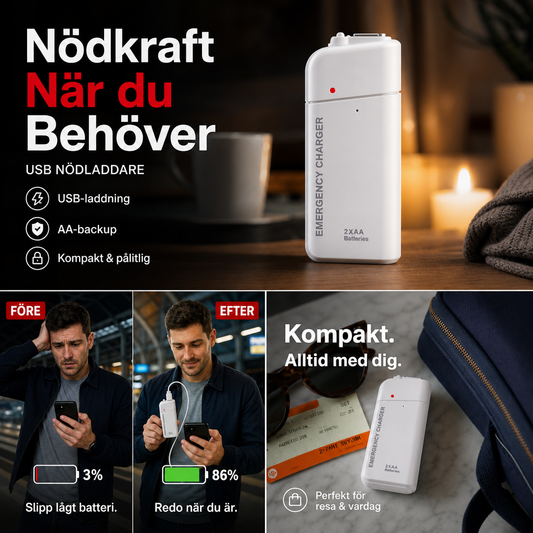 🔥50% RABATT NU🔦🔋 Portabel nödladdare till mobiltelefon Drivs med AA-batterier, inbyggd LED-ficklampa, perfekt för resor och nödsituationer utomhus