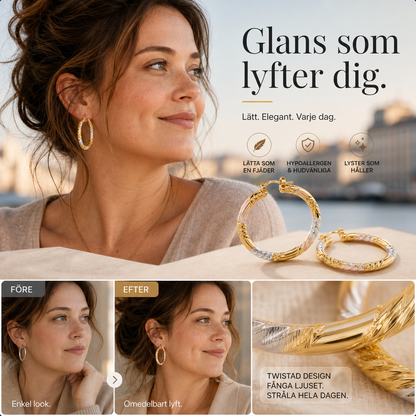 💫 50% RABATT! ✨ Eleganta tvinnade hoop-örhängen för damer – Slimmade & lätta – Guldpläterade, tidlös design – perfekta för vardag eller fest – smidiga att bära hela dagen 💛