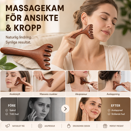 6-SPETSIG MERIDIANKAM - Akupressurskalpmassagerare & hårborttagare, förbättrar blodcirkulationen och avslappningen, naturlig trädesign 🌿💆‍♀️