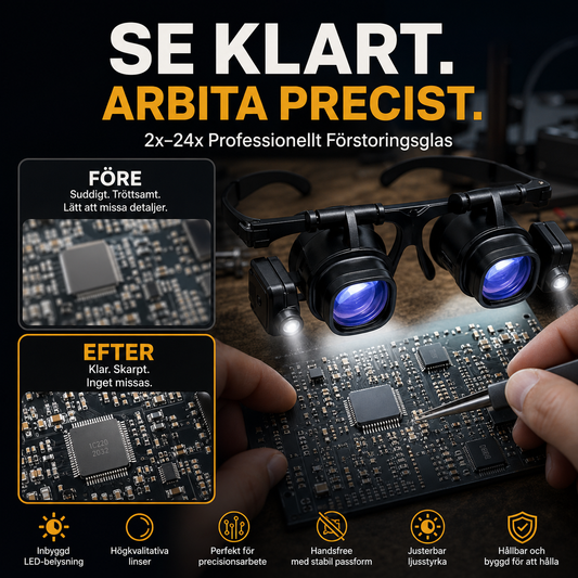🔥50% RABATT NU! 🔍 Högprecisionsförstoringsglas med LED, utbytbara linser handsfree‑design 🛠️✨