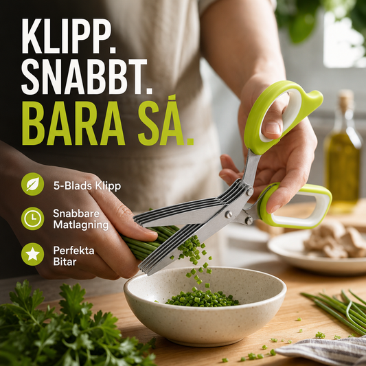 🔥50% RABATT NU🌿 Fembladig örtsax, perfekt för snabb hackning av färska örter och kryddor i köket Jämn finfördelning, tidsbesparande vid matlagning✨