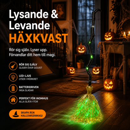 🎃 50 % RABATT NU! 🧹✨ Självrörande Halloweenkvast – Magisk Rörelse, Ljus & Ljud för Kuslig Halloweenstämning 👻