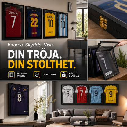 Trädisplayram för matchtröja med magnetisk dörr