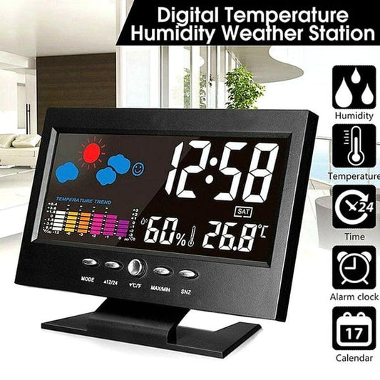 Digital LED -temperaturfuktighet Monitor Väderprognos LED -bordsvattenklocka