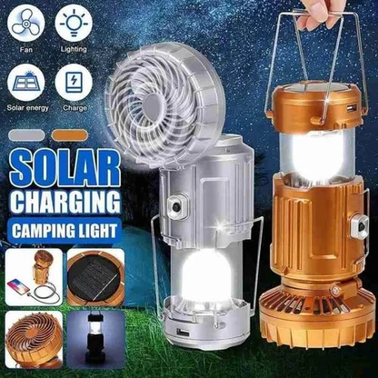 🏕️ 50% RABATT 🔋 | 6-i-1 Solar LED Campinglampa – Solenergi, Powerbank & Fläkt🔦