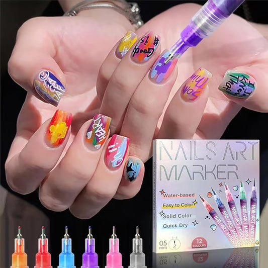 🎁HET REA 50% RABATT⏳ Nagelkonstpenna set med 12 färger Enkel att använda för hemmamanikyr, fin detaljmålning på naglar, snabbtorkande pigment, perfekt för vardag och festlig nageldesign 💅✨