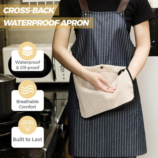 🔥50% OFF Sale!🔥Cross-Back Waterproof Apron with Detachable Hand Towel