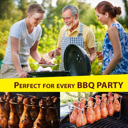 🛒50% RABATT NU! 🍗Rostställ för kycklingklubbor i rostfritt stål – Hopfällbart med 14 platser, perfekt för grill och ugn 🍖✨