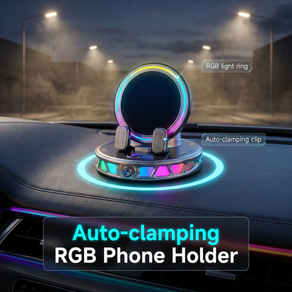 🔥50% RABATT NU! 🚗 RGB‑telefonhållare för bil – automatisk klämma, trådlös laddning, snygg belysning ✨📱