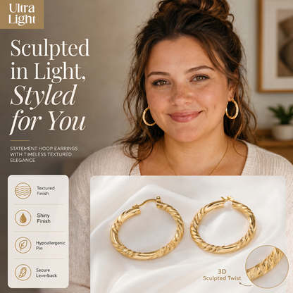 💫 50% RABATT! ✨ Eleganta tvinnade hoop-örhängen för damer – Slimmade & lätta – Guldpläterade, tidlös design – perfekta för vardag eller fest – smidiga att bära hela dagen 💛