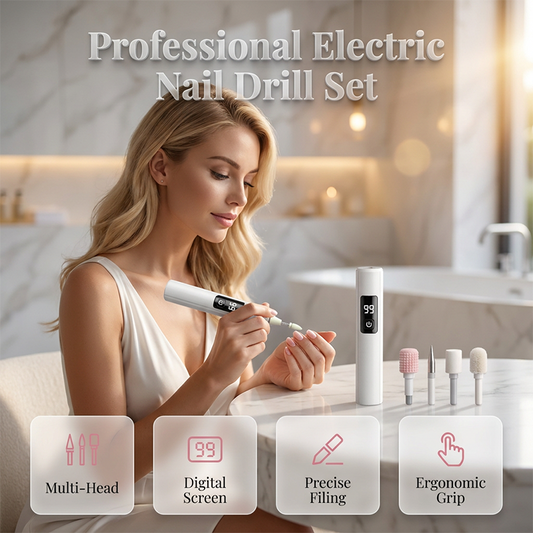 💅✨ 50 % RABATT! Professionell elektrisk nagelfil – Jämnar ut tjocka naglar, display med 99 hastighetsinställningar. Flera utbyteshuvuden för formning och polering. En riktig salong hemma! 🌟💎