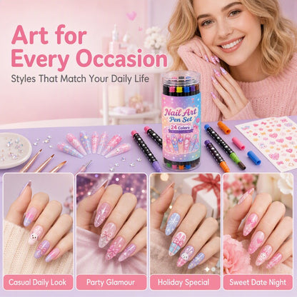 🔥50% RABATT NU! 💅Nagelkonstpennor med dubbla spetsar – 24 färger, lätta att använda ✨