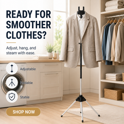 🛒50% RABATT NU!👕Justerbart stativ för klädstrykjärn – Stabil höjdjusterbar hållare för din ångstrykare ✨