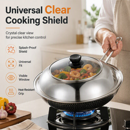 🔥50% RABATT NU!🍳Universellt rostfritt stål lock med glasfönster – Värmebeständigt stänkskydd för wokar och kastruller✨
