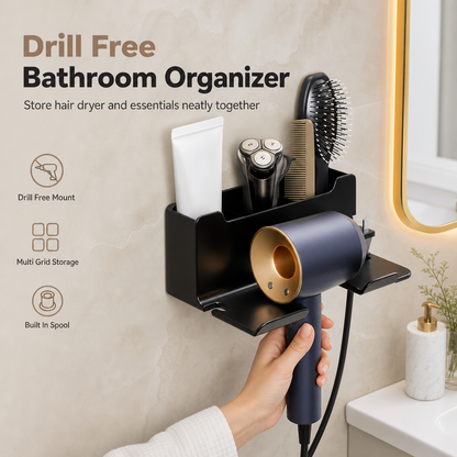 🔥50% RABATT NU! 🛁 Väggmonterad hårtorkshållare, sparar utrymme och håller ordning i badrummet ✨