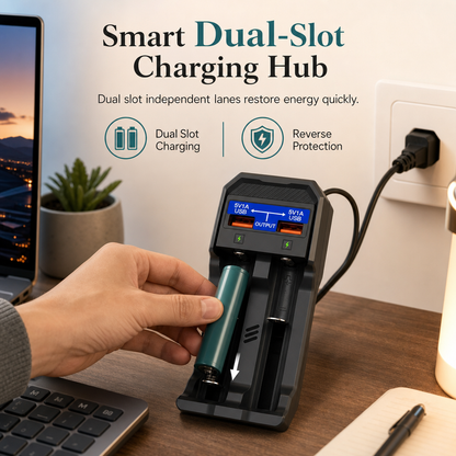 🔥50% RABATT NU! Dual-Slot litiumbatteriladdare med USB-utgång 🔋⚡