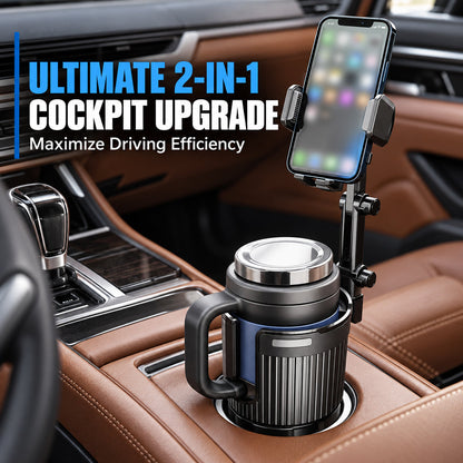 🔥50% RABATT NU! 2-i-1 mugghållarexpanderare för bil med justerbart telefonfäste, håller dryck och telefon på plats 🚗☕📱✅💥