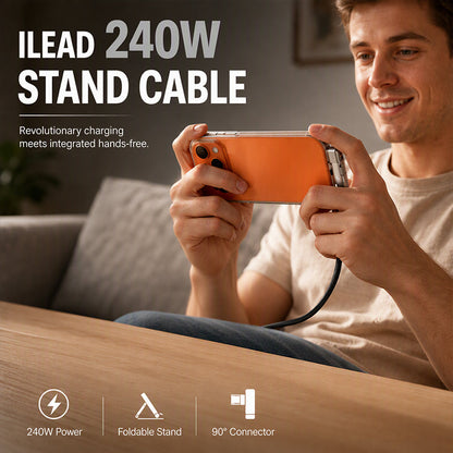🔥50% RABATT NU! 2-i-1 flätad USB-C-kabel med hopfällbart mobilställ, laddar upp till 240 W & handsfree ⚡🔌📱✅💥